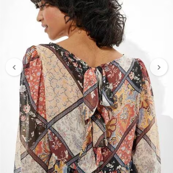 American Eagle Patchwork Blouse with Tie-Up Back - Picture 3 of 7